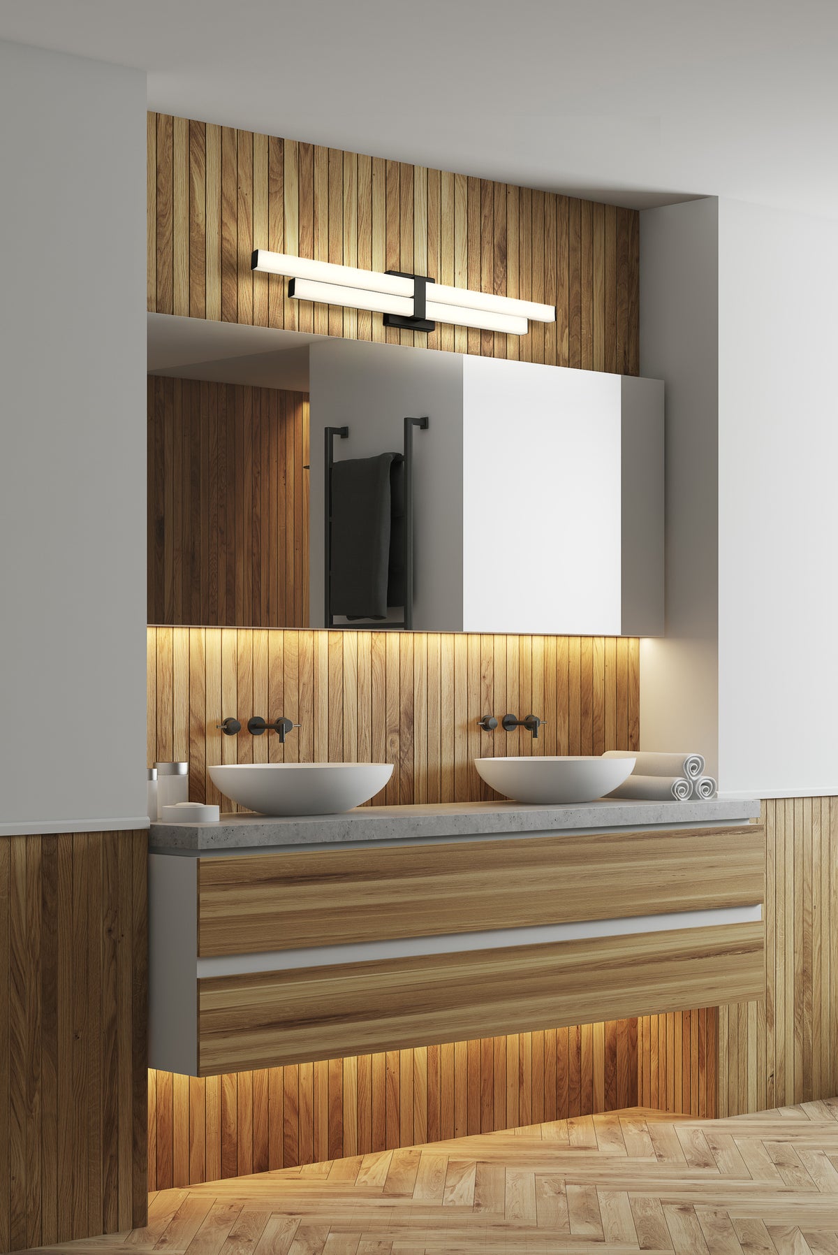 Barre d'éclairage de salle de bain Zane Noir mat, 32" – vue 2