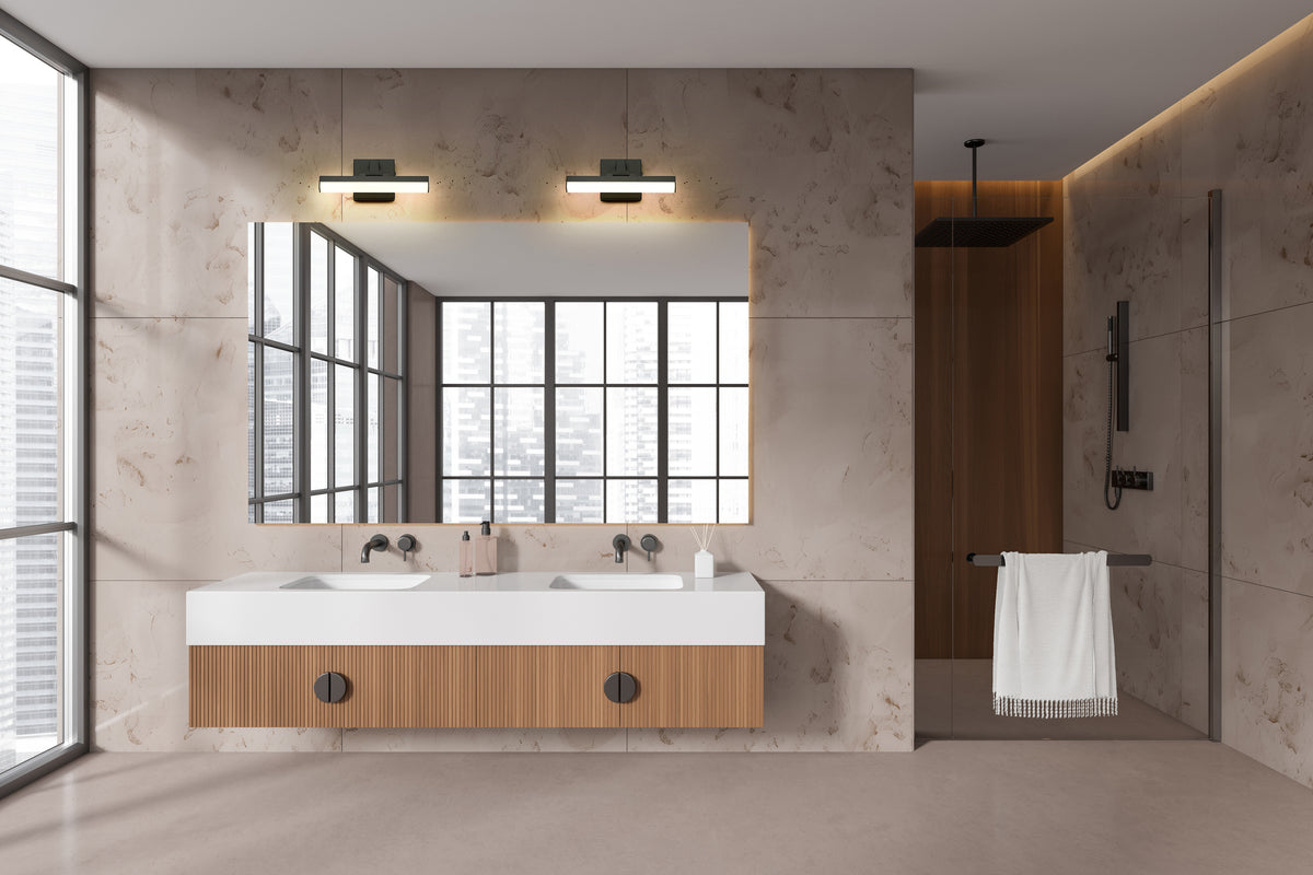 Barre d'éclairage de salle de bain Liam Noir mat, 13" – vue 2