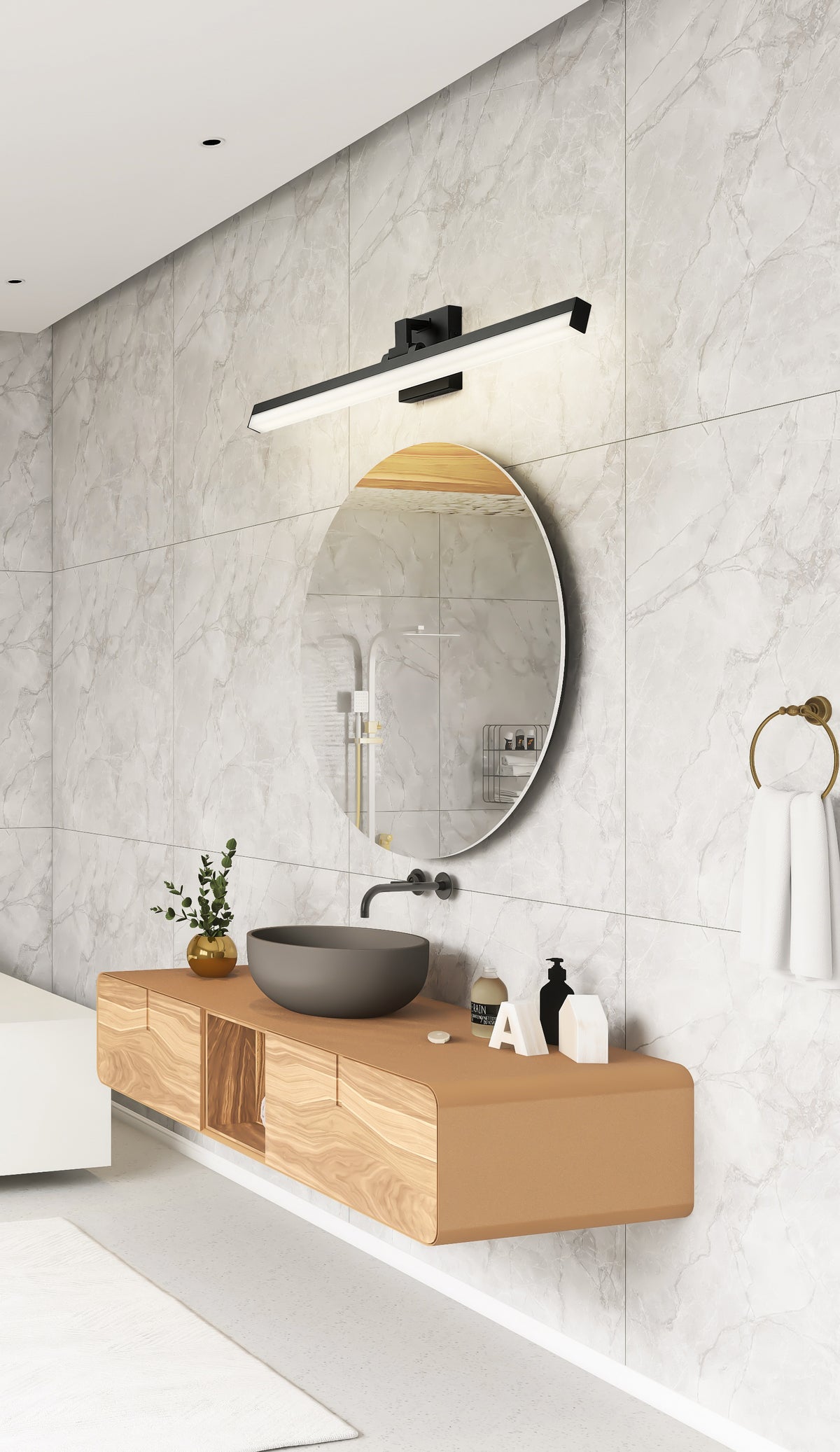 Barre d'éclairage de salle de bain Liam Noir mat, 32" – vue 2