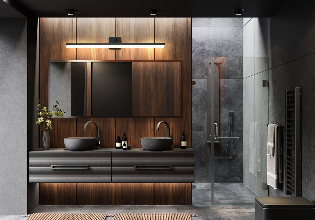 Barre d'éclairage de salle de bain Liam Noir mat, 40" – vue 2