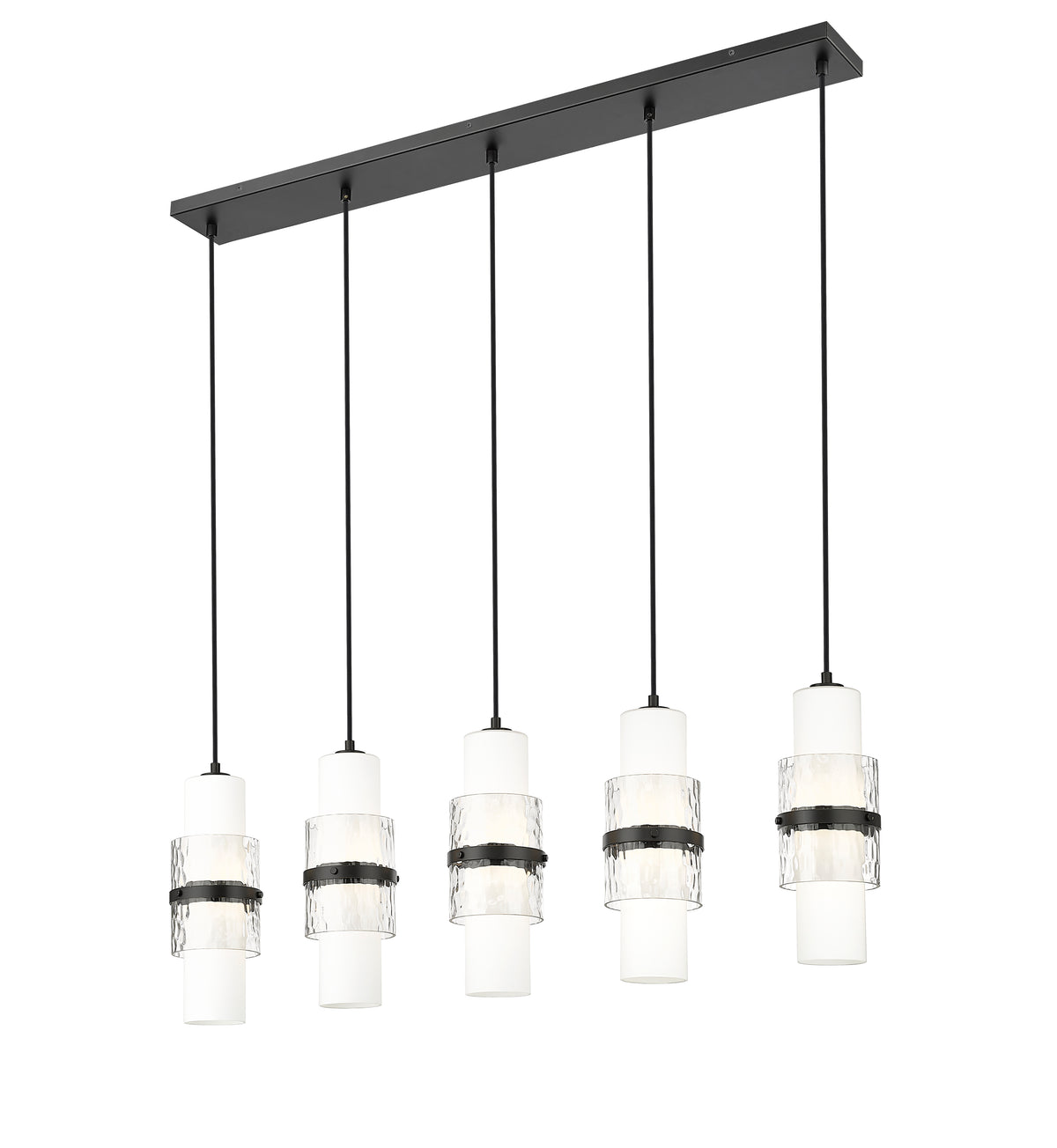 Suspension linéaire multiple Cayden Noir mat, nombre ampoules 5 – vue 5