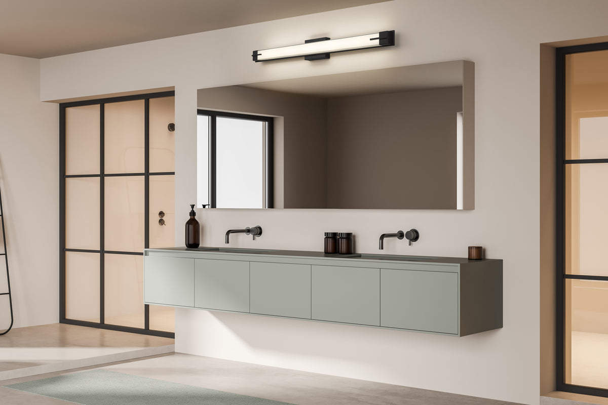 Barre d'éclairage de salle de bain Chase Noir mat, 43" – vue 2