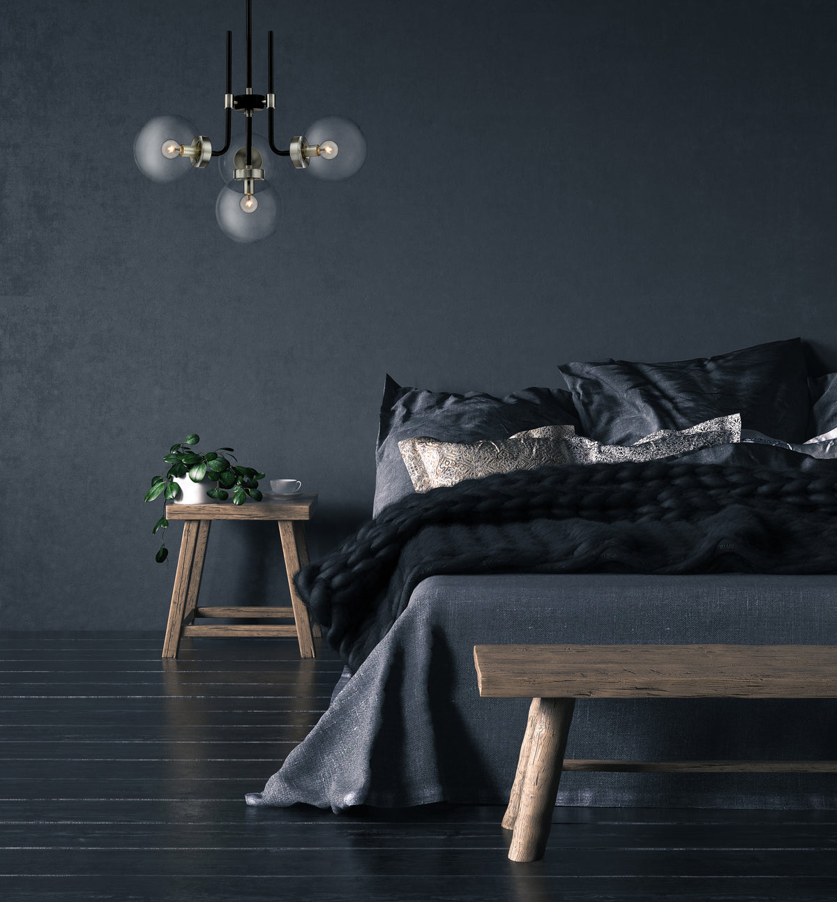 Lustre Parsons Noir mat + Nickel brossé, 22" – vue 3