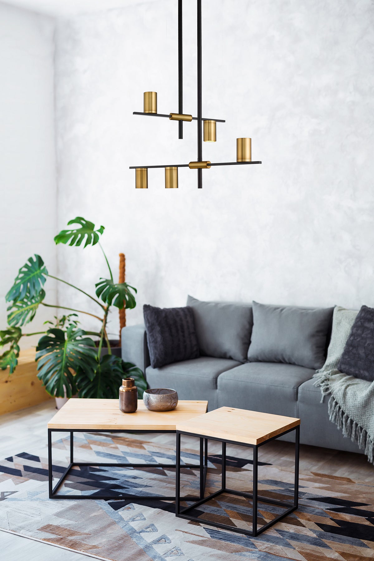 Lustre Calumet Noir mat + Laiton vieilli, 18" – vue 3