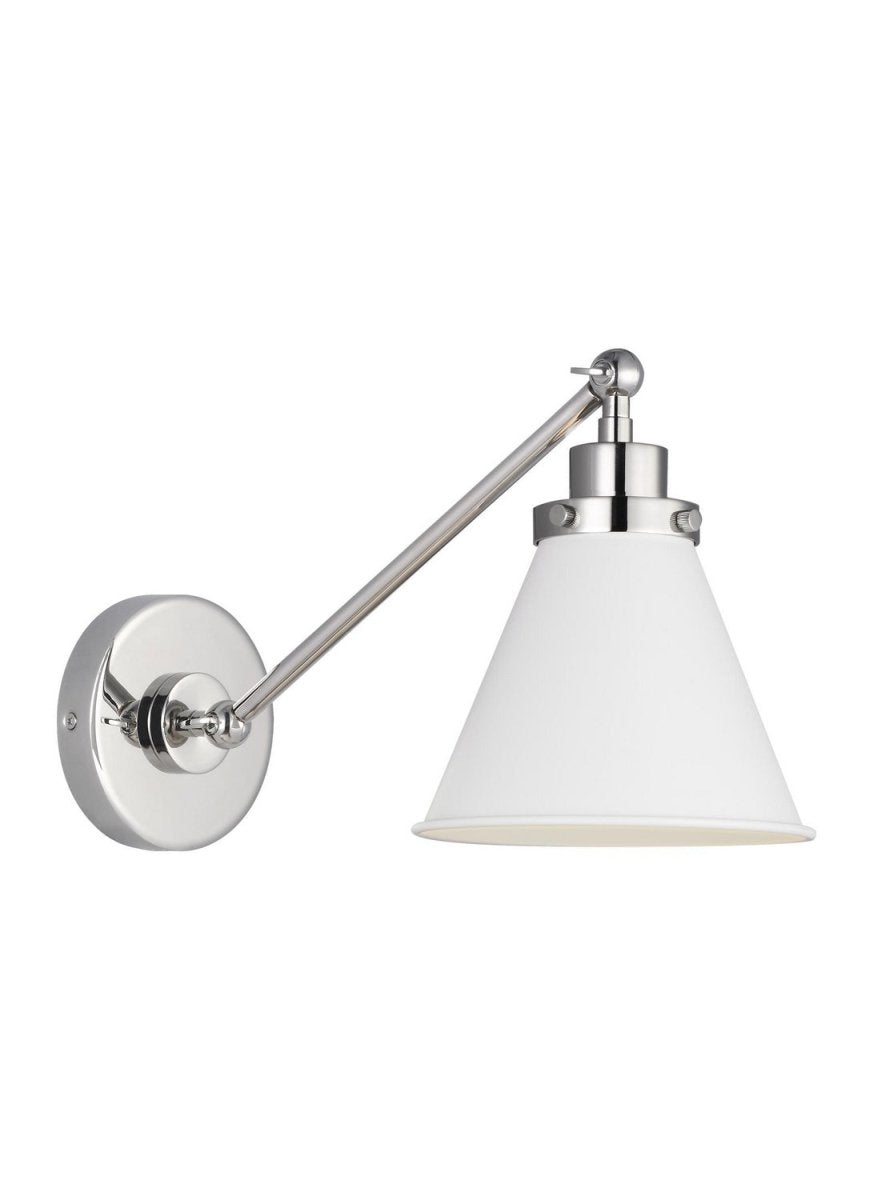 Applique murale simple bras cône Wellfleet - Nickel poli Blanc mat by Visual Comfort Studio | Luminaires & cie