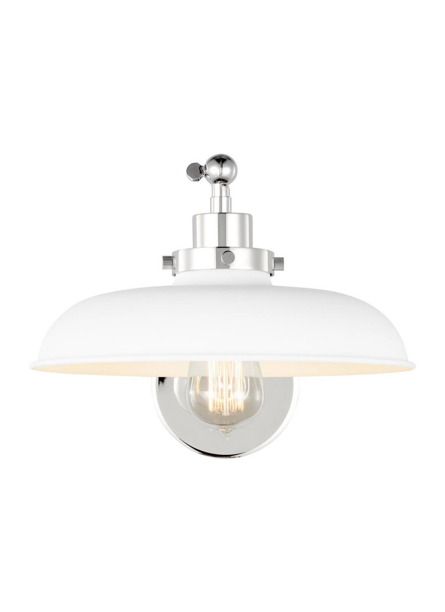Applique murale simple bras évasé Wellfleet - Nickel poli Blanc mat by Visual Comfort Studio | Luminaires & cie