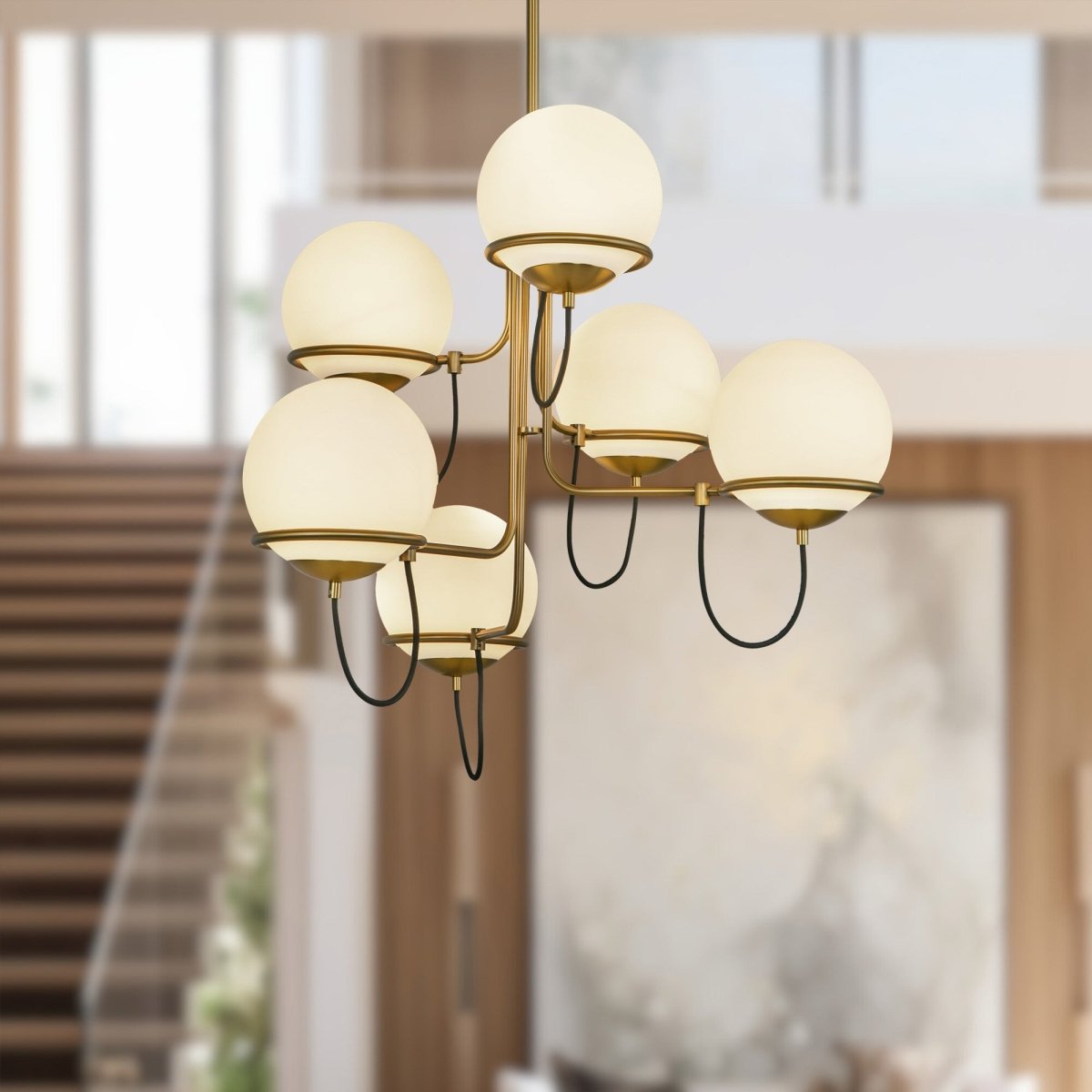 Chandelier Alba - Verre d'or / opale âgé 32" by Alora Lighting | Luminaires & cie