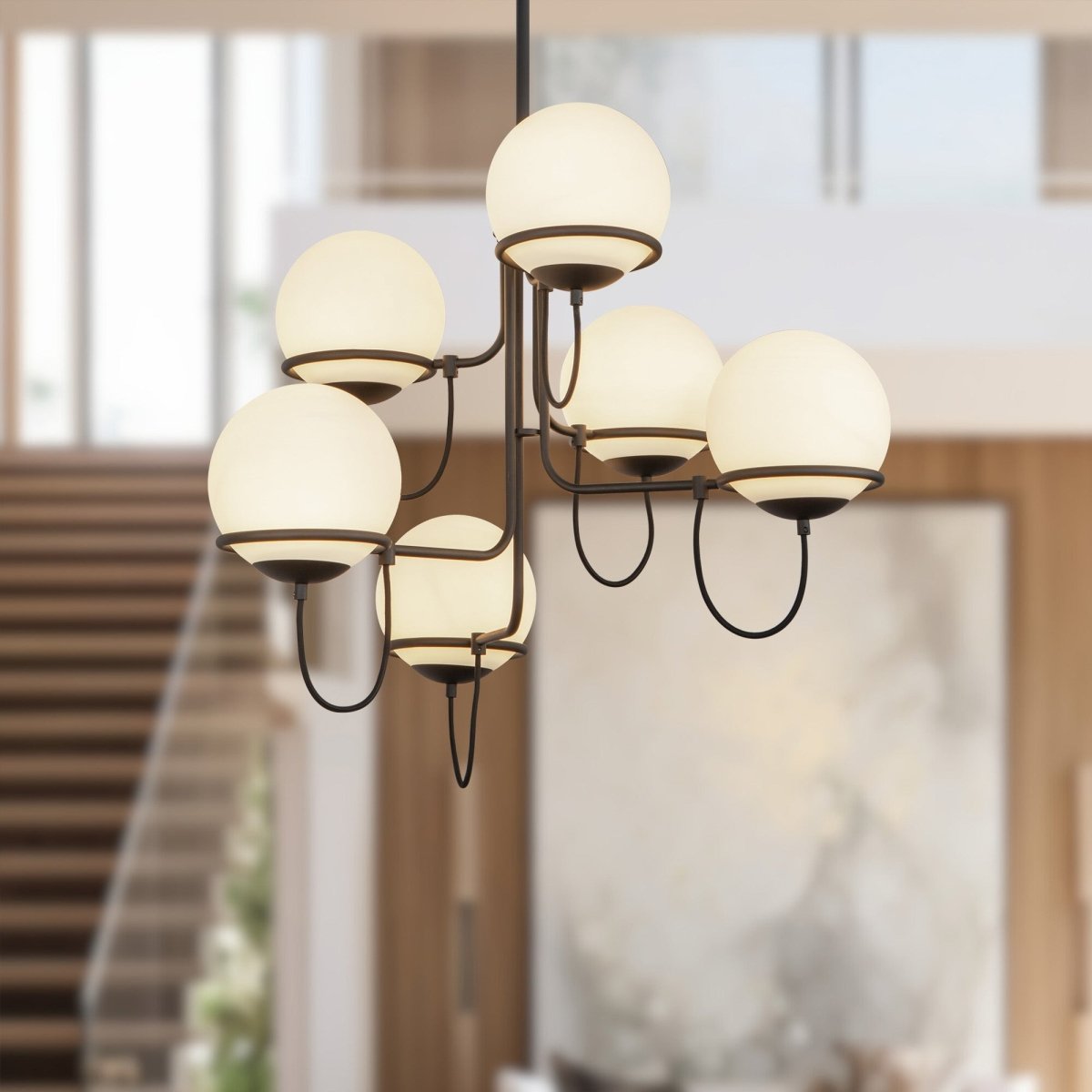 Chandelier Alba - Verre noir / opale mat 32" by Alora Lighting | Luminaires & cie