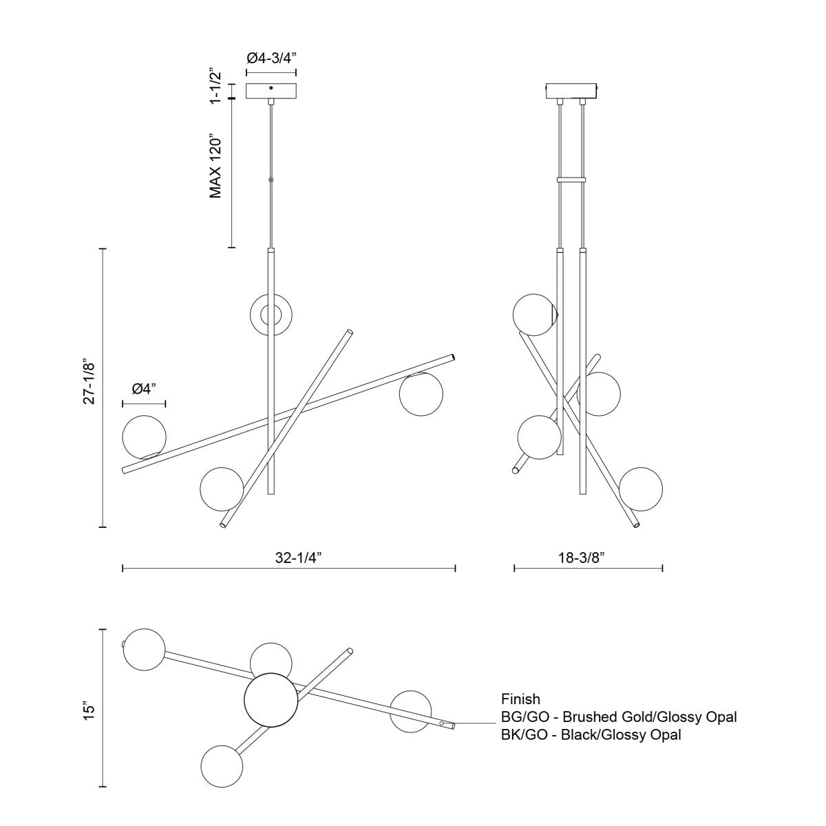 Chandelier Amara - Verre d'opale en or / brillant brossé 18 3/8" by Kuzco Lighting | Luminaires & cie