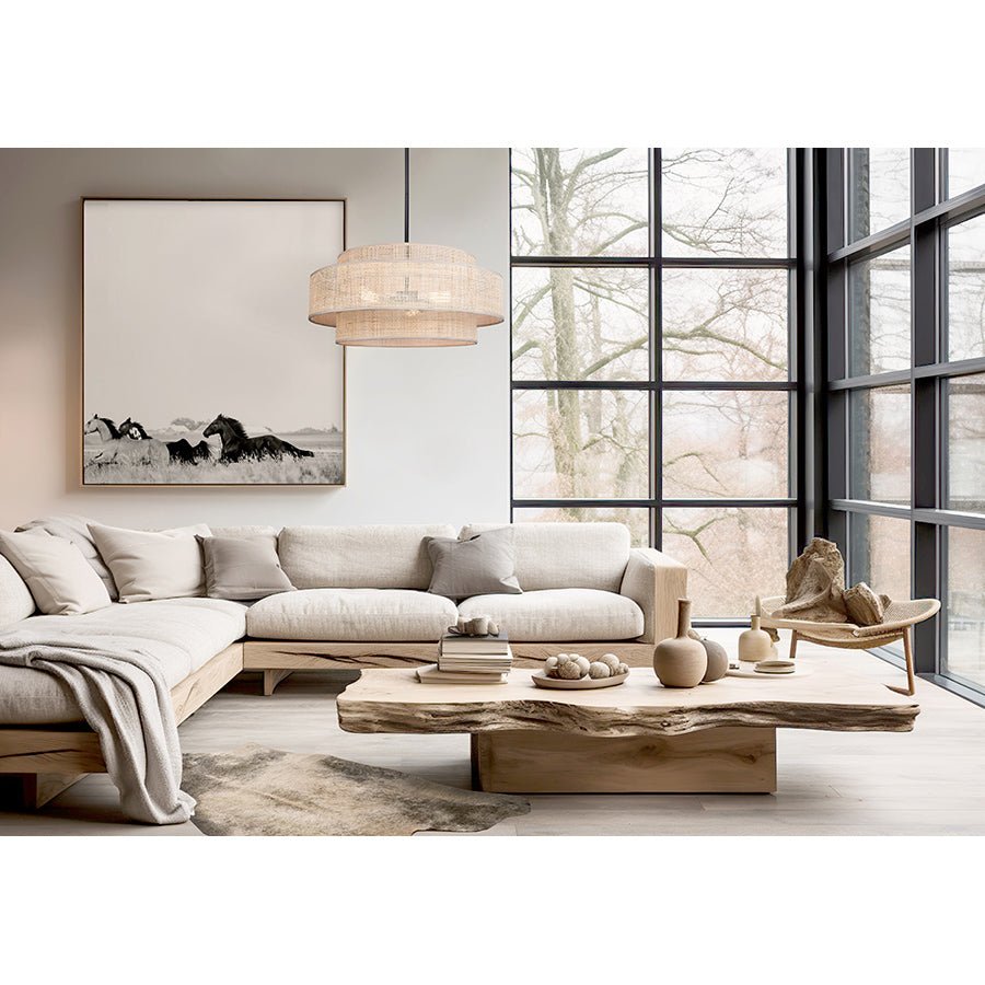 Chandelier Bellamy - Abat - jour en rotin naturel by Canarm | Luminaires & cie