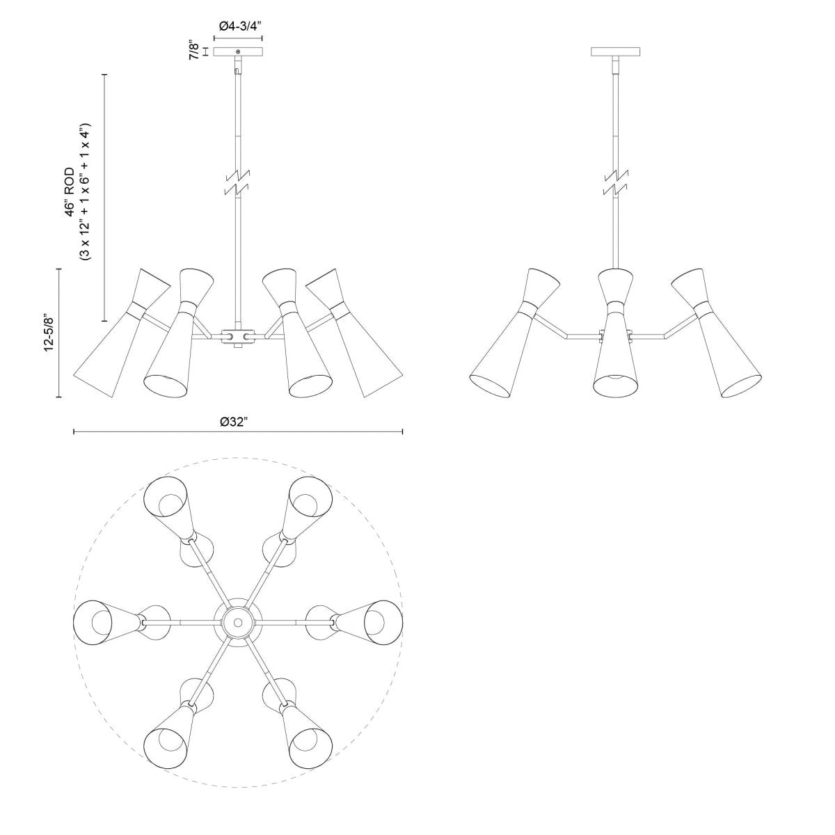 Chandelier Blake - Or noir / vieilli 32" by Alora Lighting | Luminaires & cie