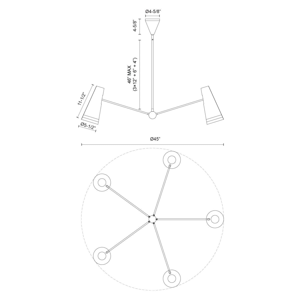 Chandelier Brickell - Cuir noir / noisette mate by Alora Lighting | Luminaires & cie