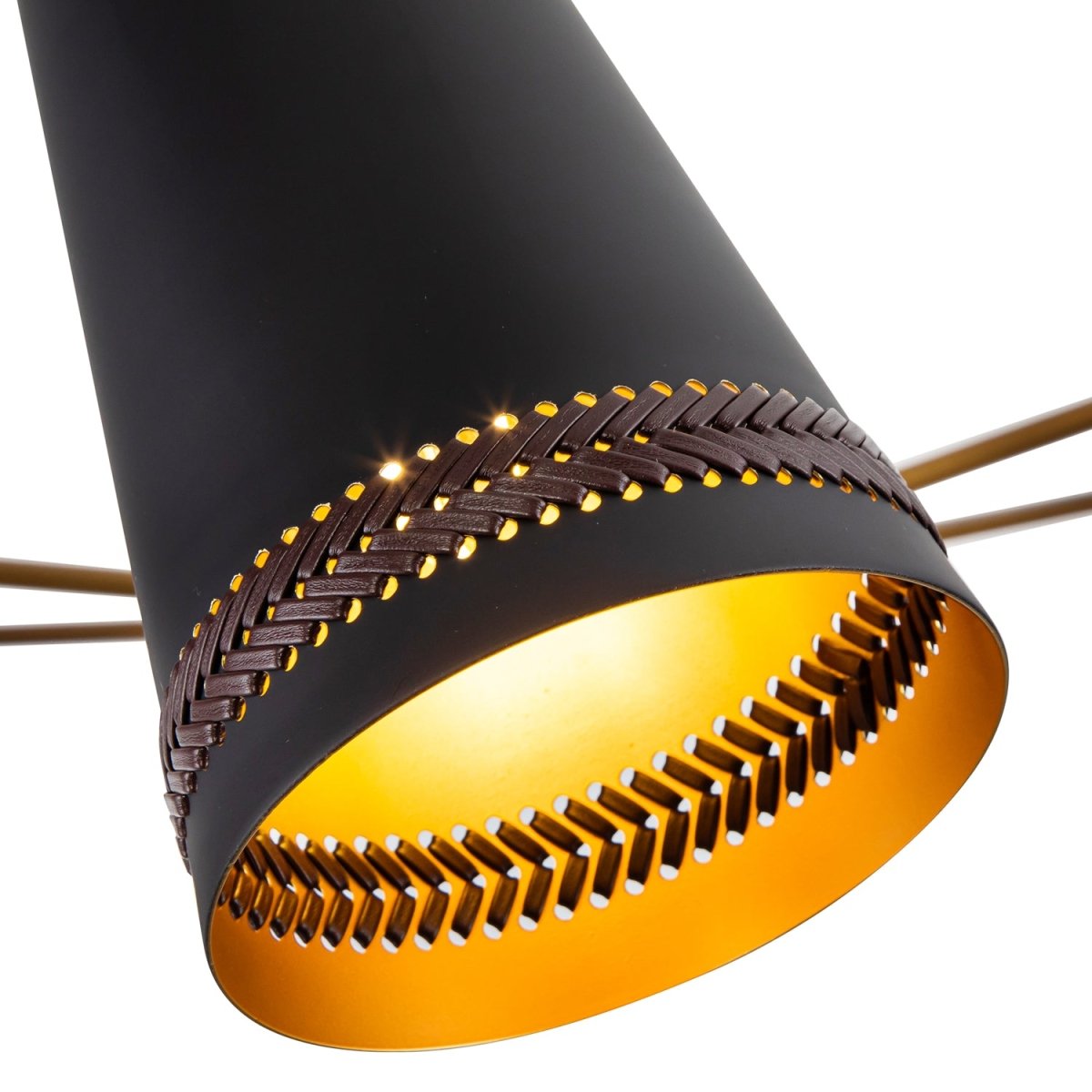 Chandelier Brickell - Cuir noir / noisette mate by Alora Lighting | Luminaires & cie