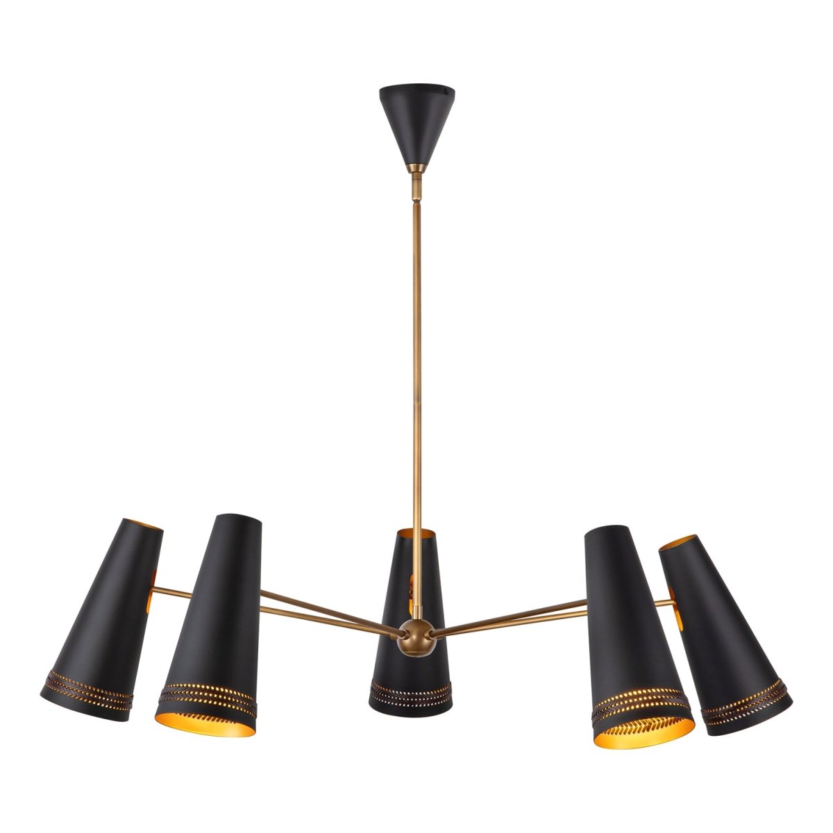 Chandelier Brickell - Cuir noir / noisette mate by Alora Lighting | Luminaires & cie
