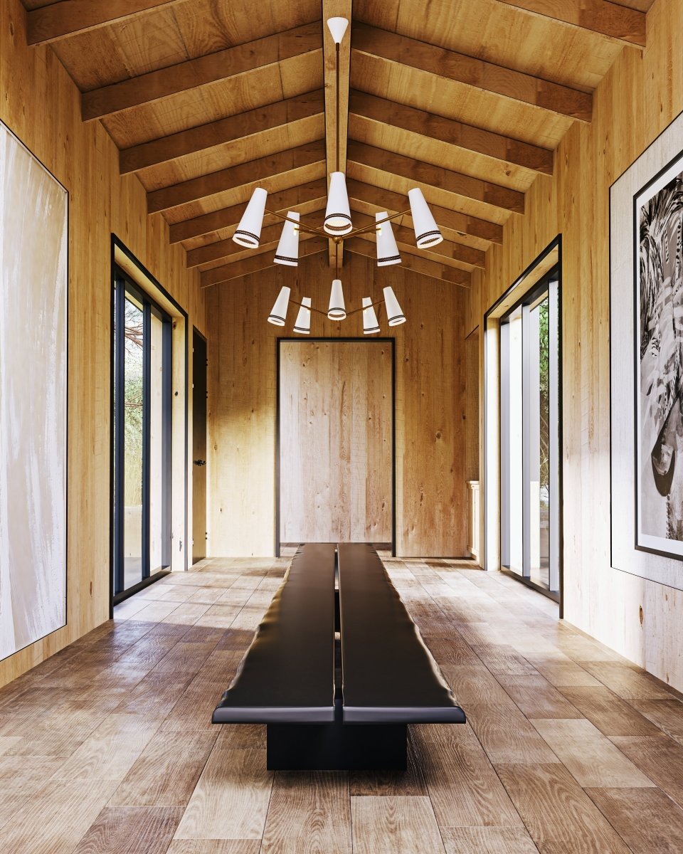 Chandelier Brickell - Cuir blanc / noisette mat by Alora Lighting | Luminaires & cie