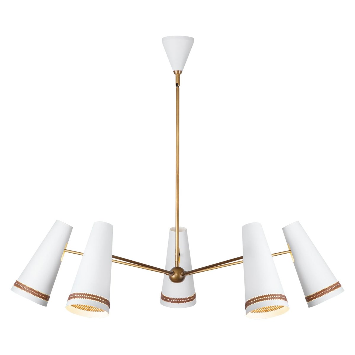 Chandelier Brickell - Cuir blanc / noisette mat by Alora Lighting | Luminaires & cie