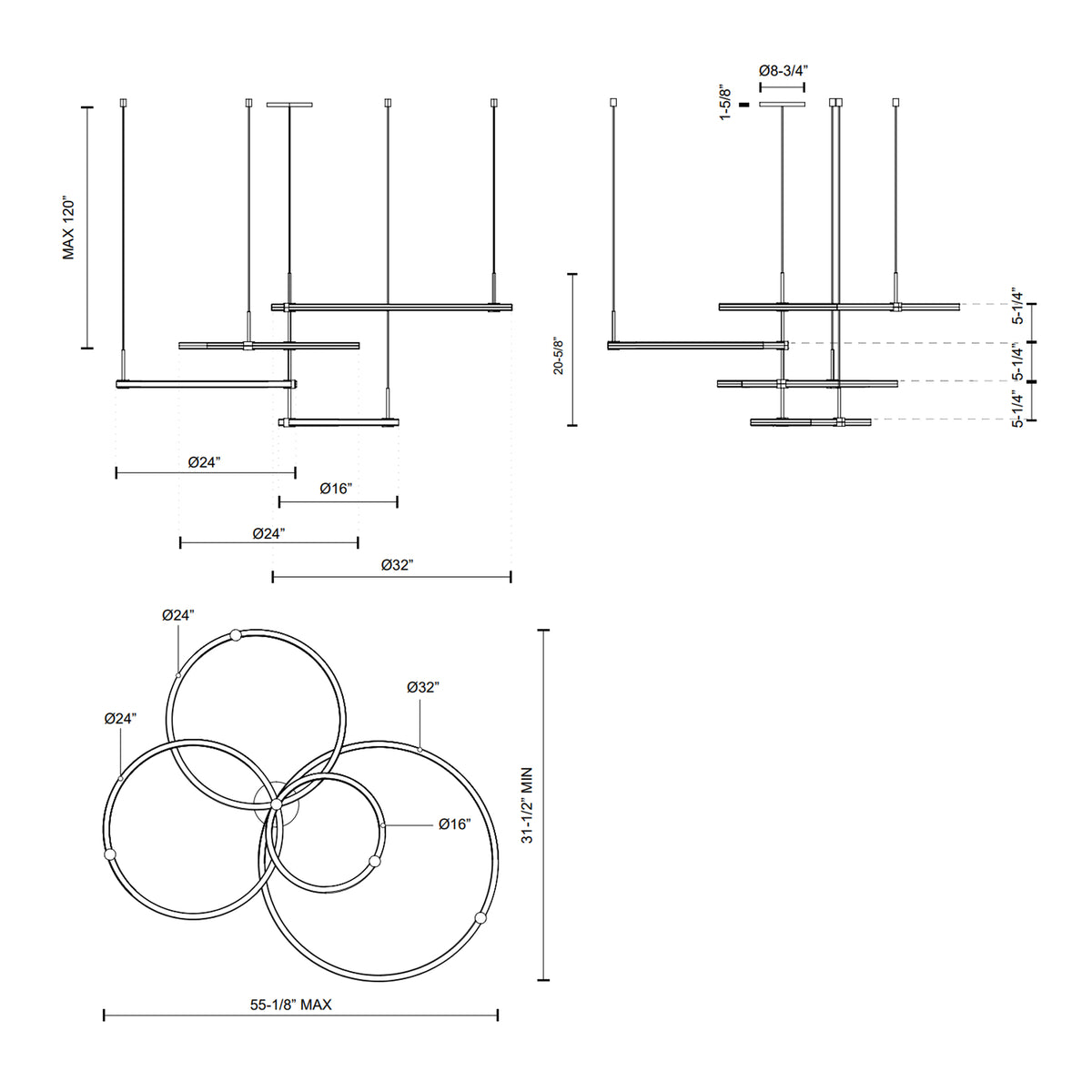 Lustre Bruni Or brossé – vue 3