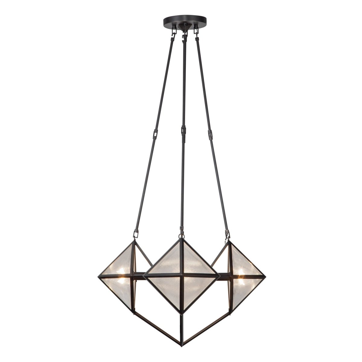 Chandelier Cairo - Verre à côte / bronze urbain 21" by Alora Lighting | Luminaires & cie