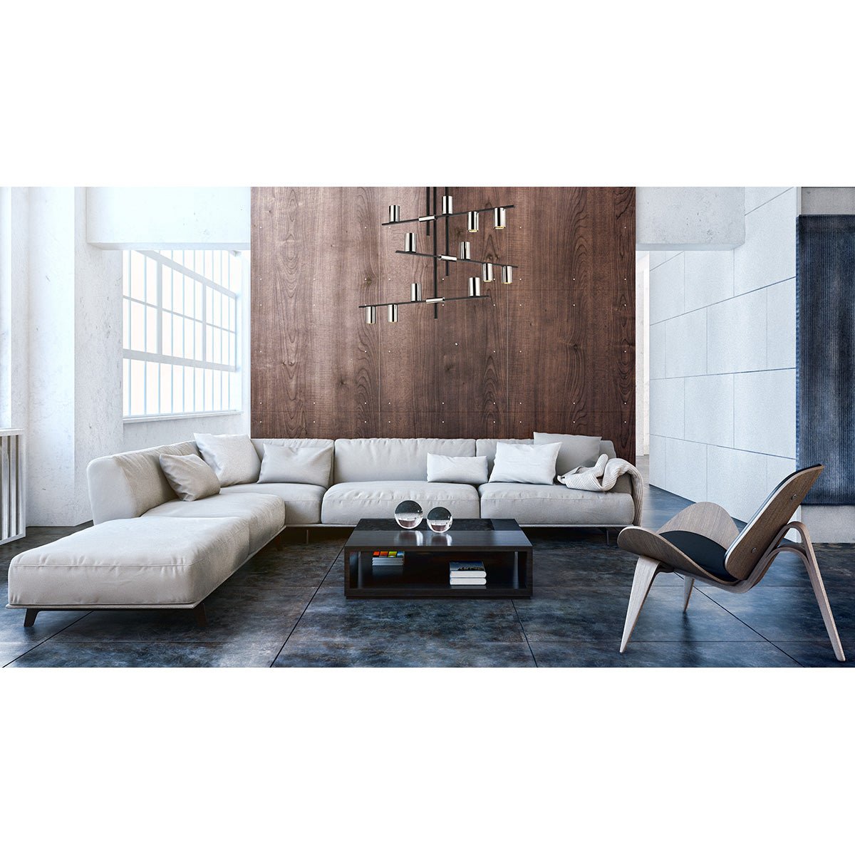 Chandelier Calumet - Noir mat + Nickel poli 44" 25" by Z - Lite | Luminaires & cie