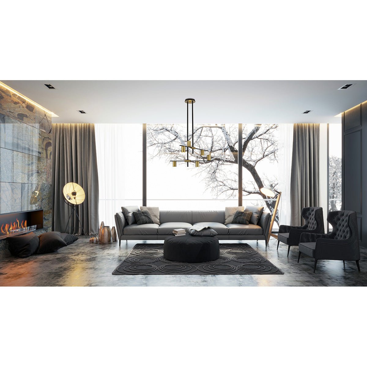 Chandelier Calumet - Noir mat + Laiton vieilli 30" 16 1/2" by Z - Lite | Luminaires & cie