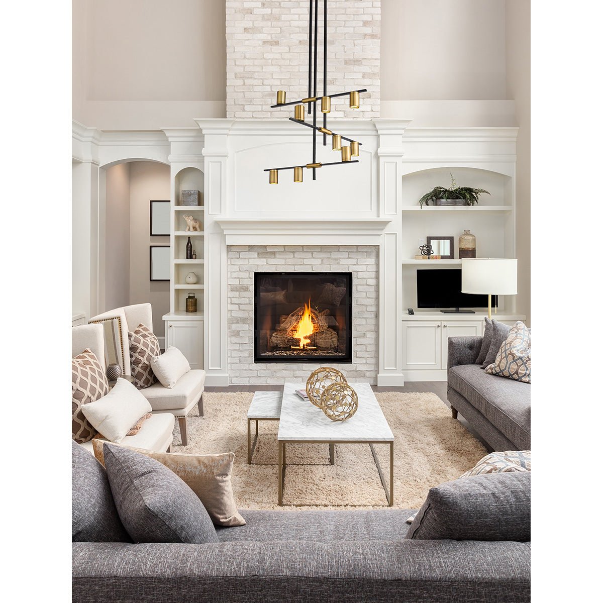 Chandelier Calumet - Noir mat + Laiton vieilli 36" 25" by Z - Lite | Luminaires & cie