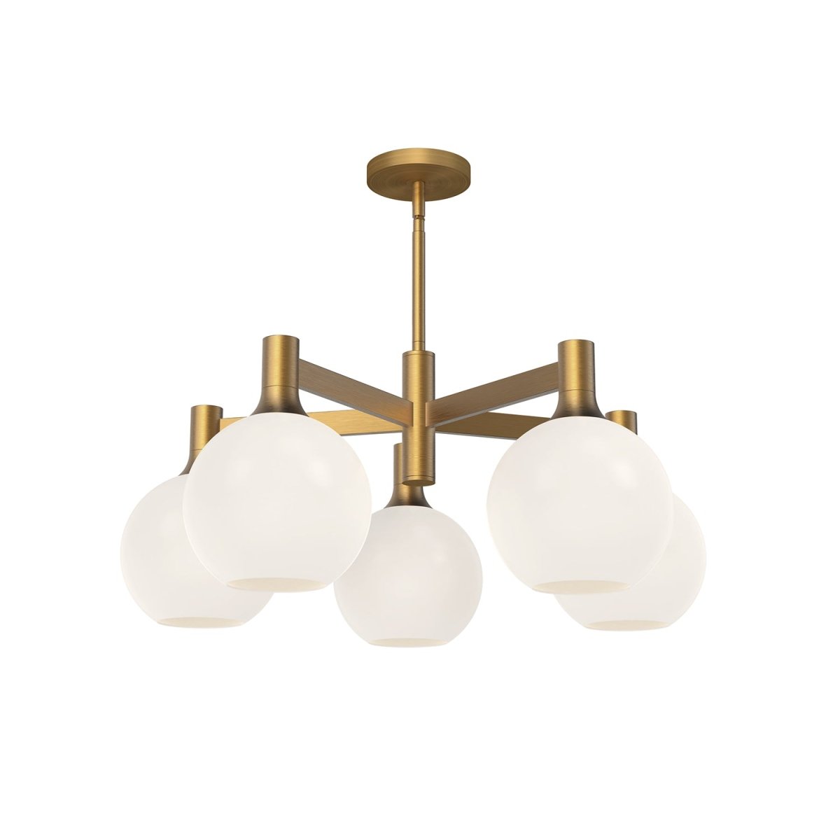 Chandelier Castilla - Or vieilli / Verre opale mat 5 by Alora Lighting | Luminaires & cie