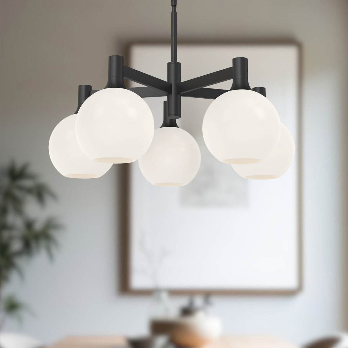 Chandelier Castilla - Noir mat / Verre opal mat 5 by Alora Lighting | Luminaires & cie
