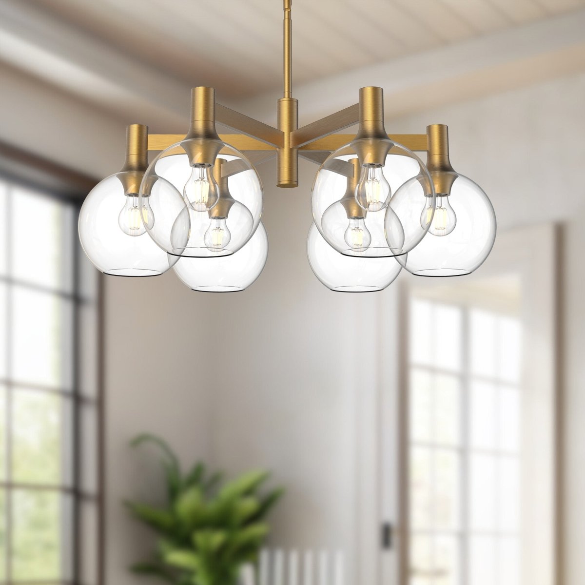 Chandelier Castilla - Or vieilli / Verre transparent 6 by Alora Lighting | Luminaires & cie