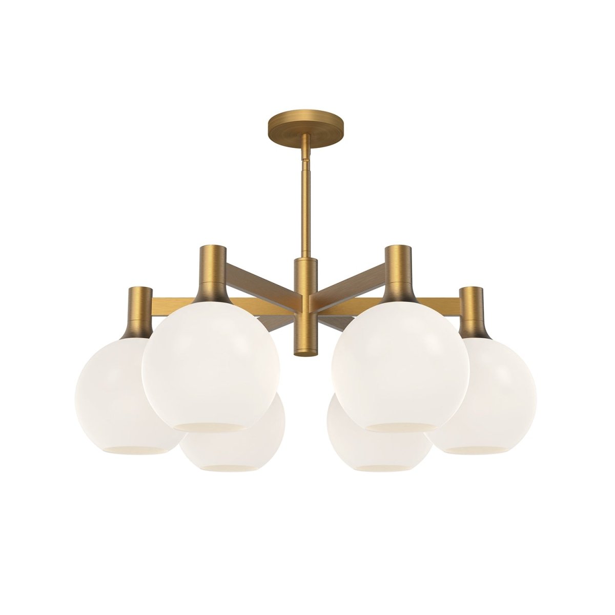 Chandelier Castilla - Or vieilli / Verre opale mat 6 by Alora Lighting | Luminaires & cie