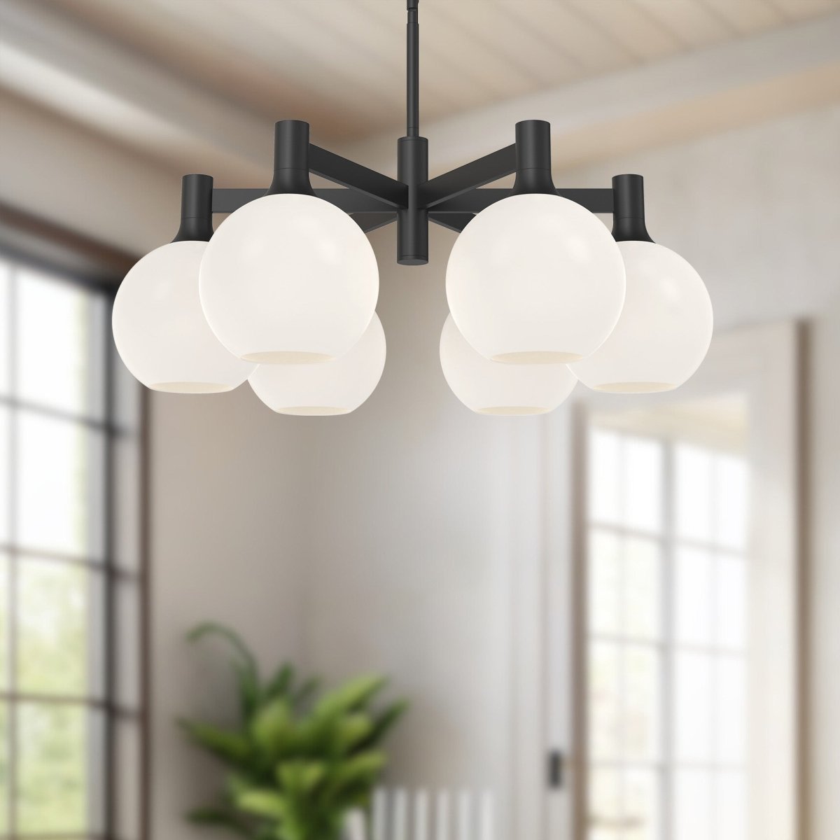 Chandelier Castilla - Noir mat / Verre opal mat 6 by Alora Lighting | Luminaires & cie