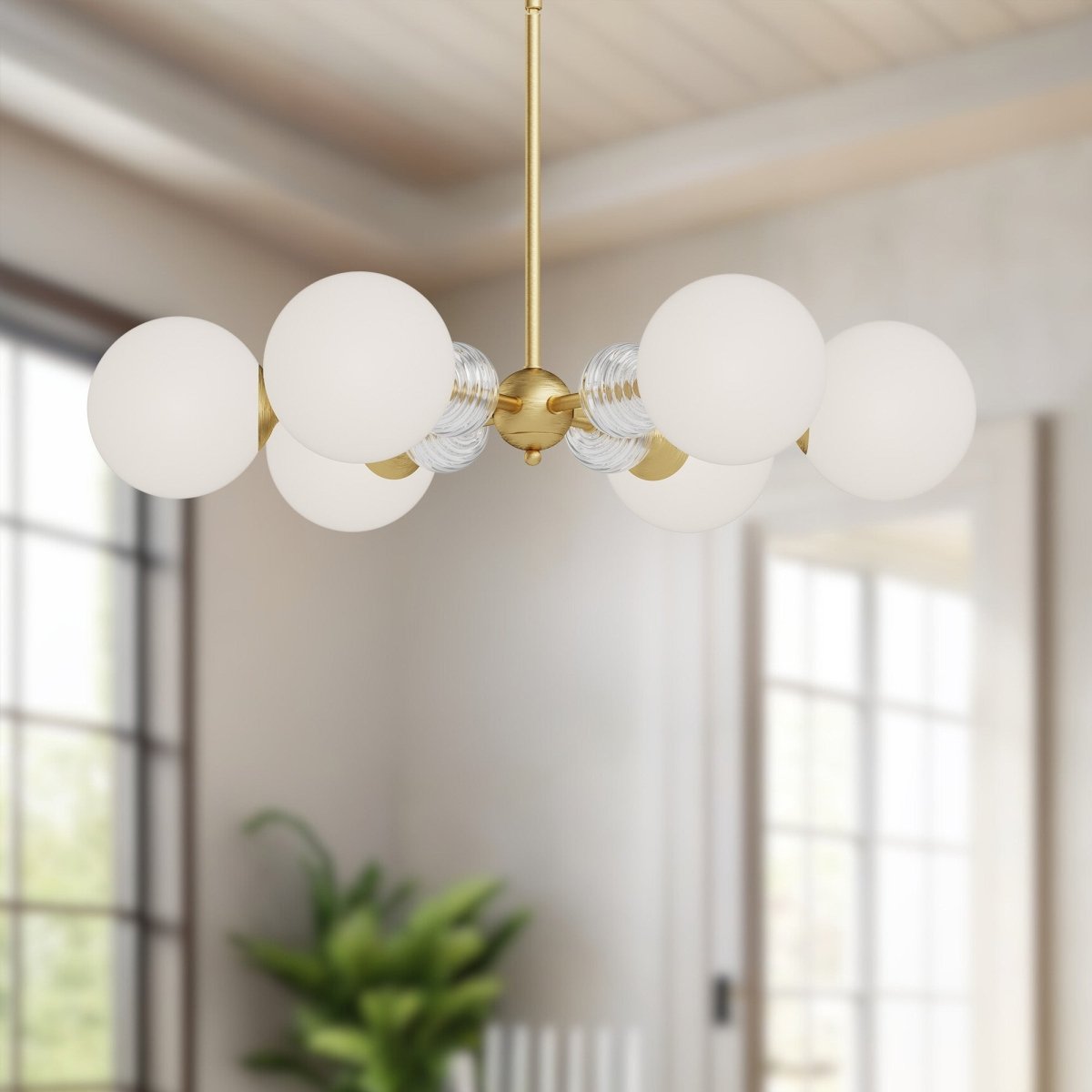 Chandelier Celia - Gold - or / Verre d'Opale 4 1/2" by Alora Lighting | Luminaires & cie