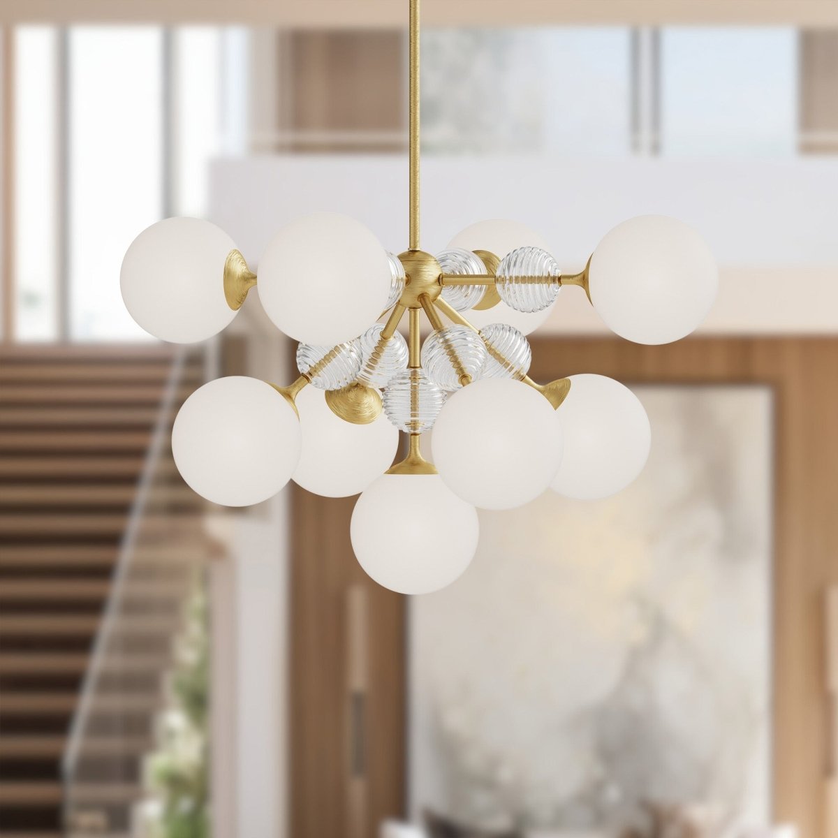 Chandelier Celia - Gold - or / Verre d'Opale 16 5/8" by Alora Lighting | Luminaires & cie