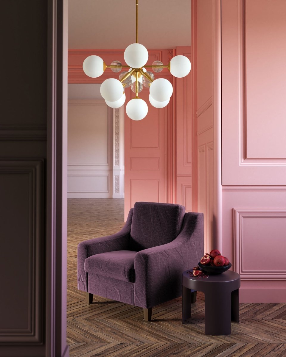 Chandelier Celia - Gold - or / Verre d'Opale 16 5/8" by Alora Lighting | Luminaires & cie