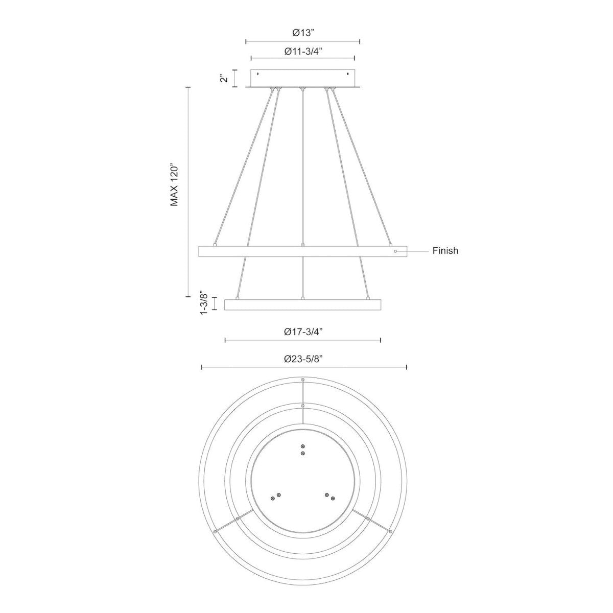 Chandelier Cerchio - Or brossé 23 5/8" 2 - étages / Éclairage vers le bas by Kuzco Lighting | Luminaires & cie