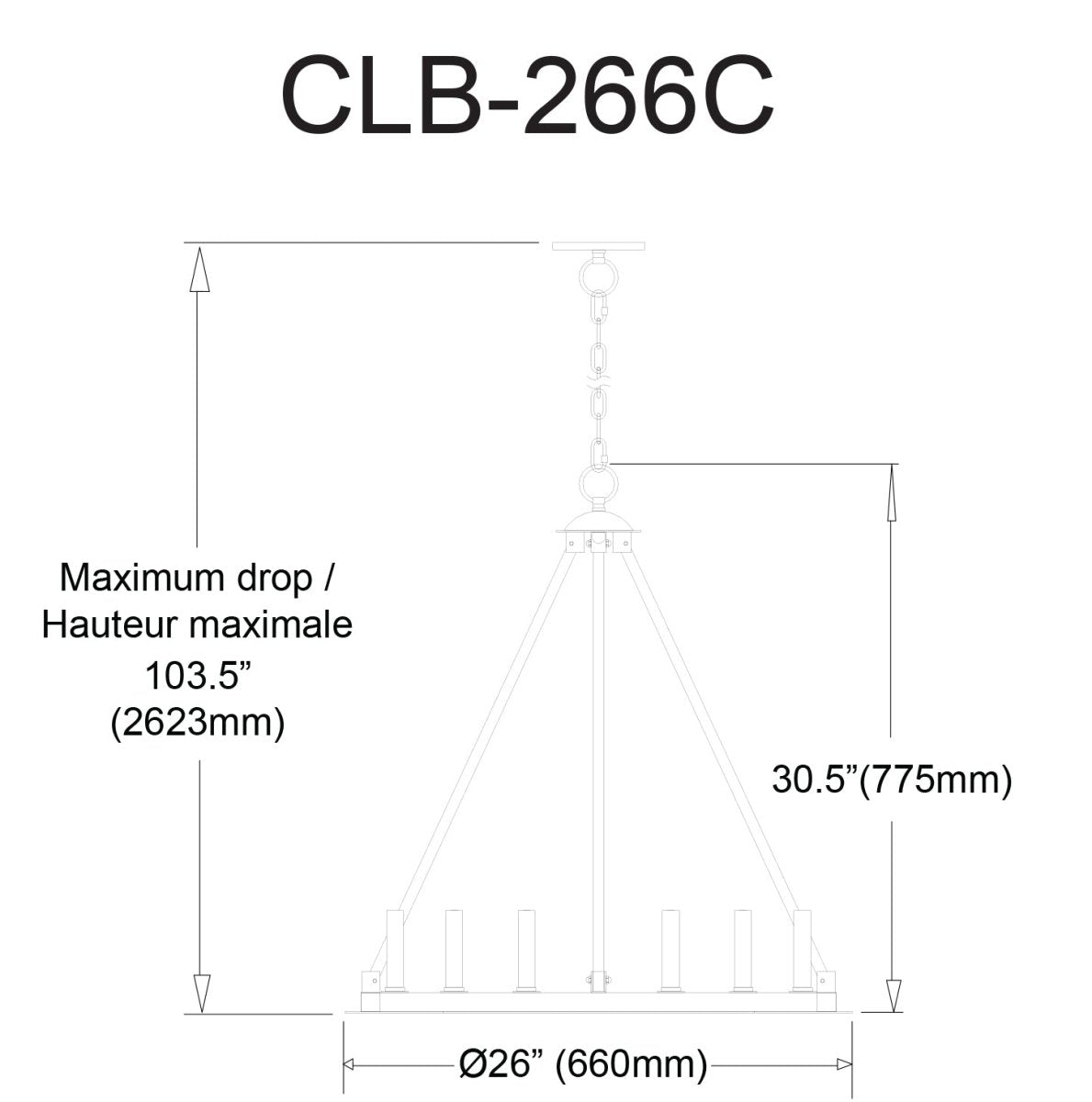 Chandelier Colby - Sans abat - jour 26" by Dainolite | Luminaires & cie