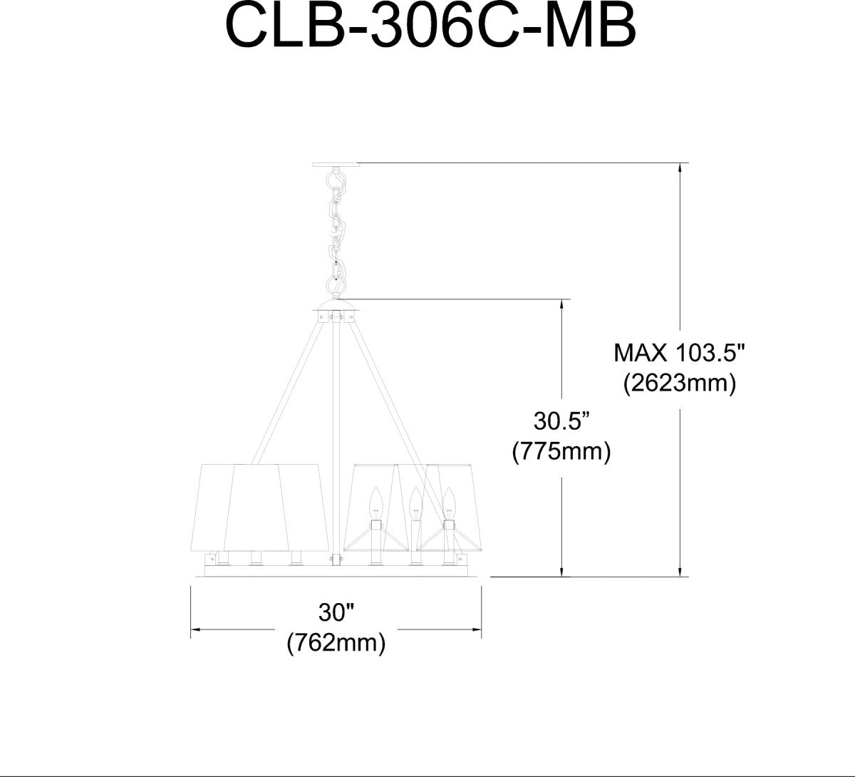 Chandelier Colby - Blanc 30" by Dainolite | Luminaires & cie