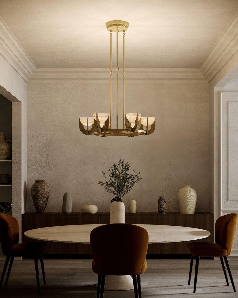 Chandelier Colette - Laiton / albâtre vintage 22 7/8" by Alora Lighting | Luminaires & cie