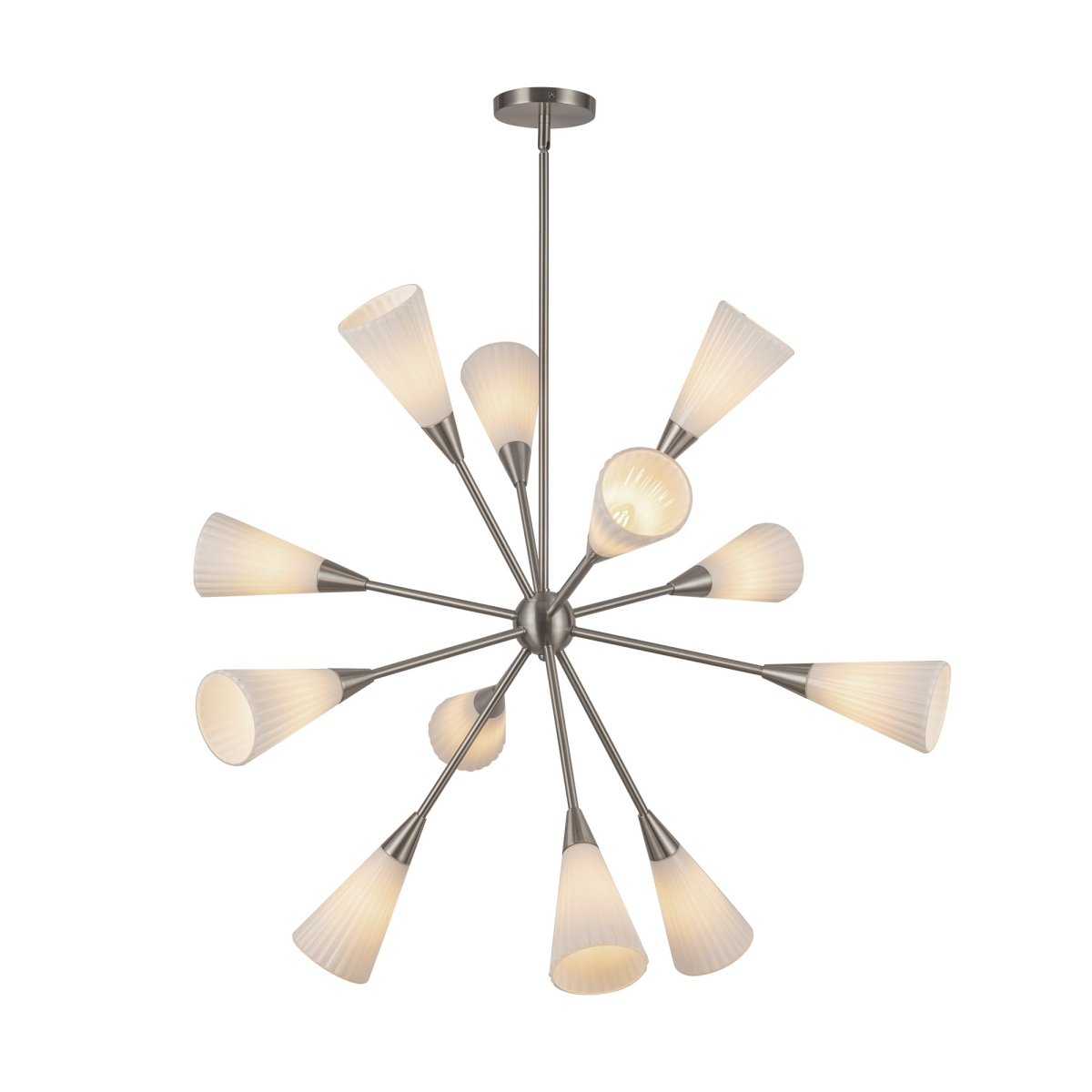 Chandelier Cosmo - Nickel brossé / verre opal côtelé brillant by Alora Lighting | Luminaires & cie