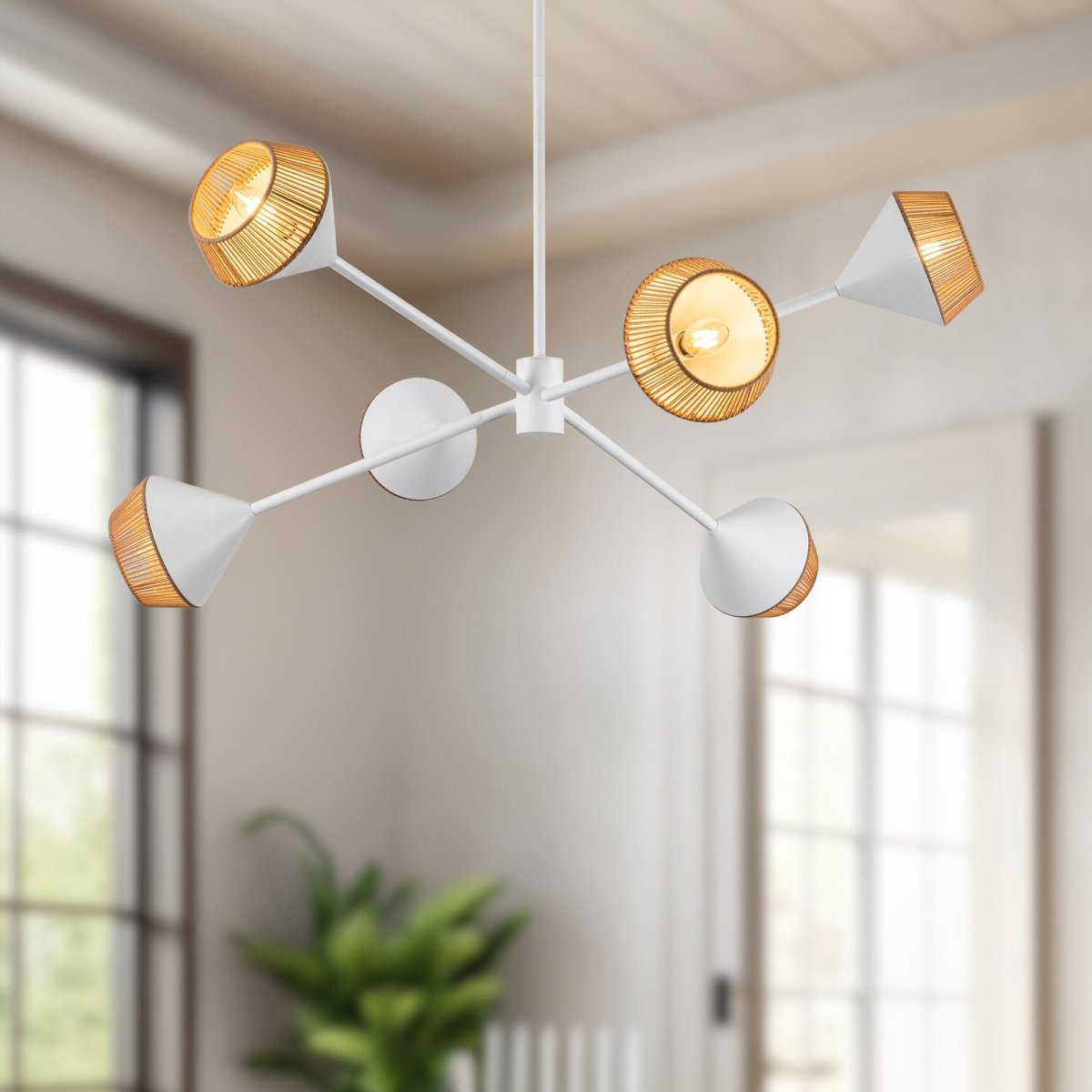 Chandelier Daphne - Corde de coton blanc / marron by Alora Lighting | Luminaires & cie