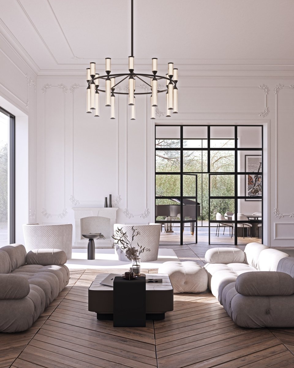Chandelier Edwin - Bronze urbain / verre côtelé givré by Alora Lighting | Luminaires & cie