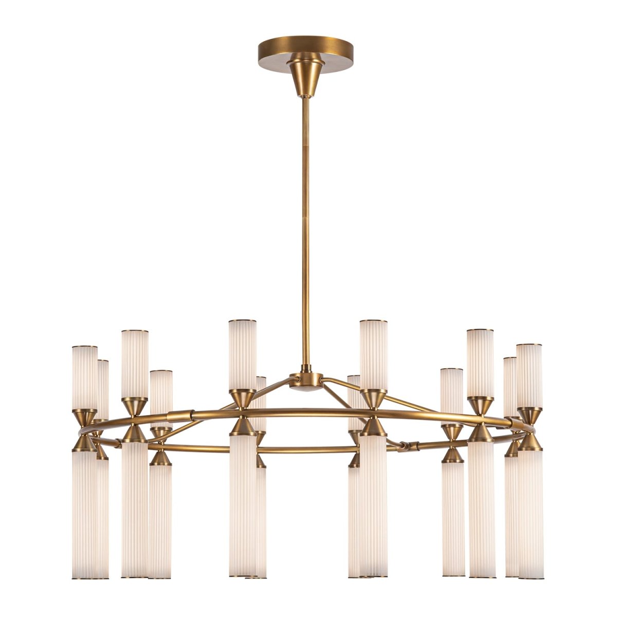 Chandelier Edwin - Vintage en laiton / verre côtelé givré by Alora Lighting | Luminaires & cie