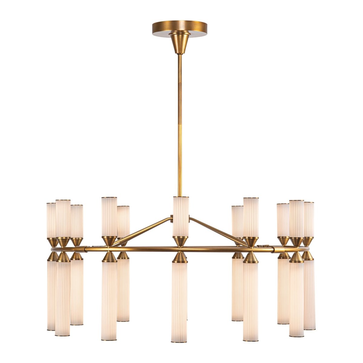 Chandelier Edwin - Vintage en laiton / verre côtelé givré by Alora Lighting | Luminaires & cie