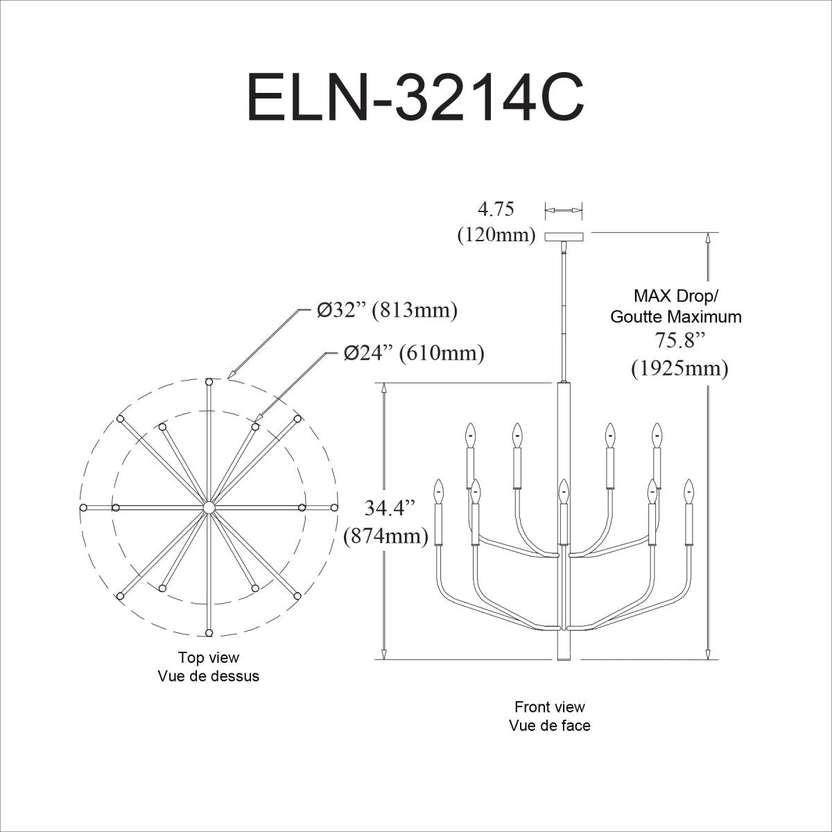 Chandelier Eleanor - Laiton vieilli 32" 2 étages by Dainolite | Luminaires & cie