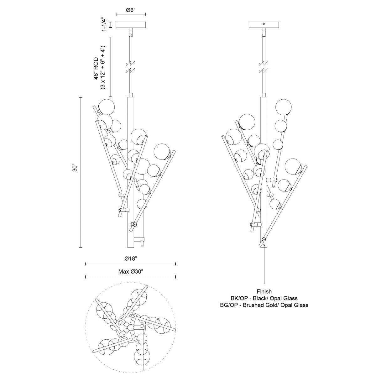 Chandelier Juniper - Gold - or / Verre d'Opale 18" by Kuzco Lighting | Luminaires & cie