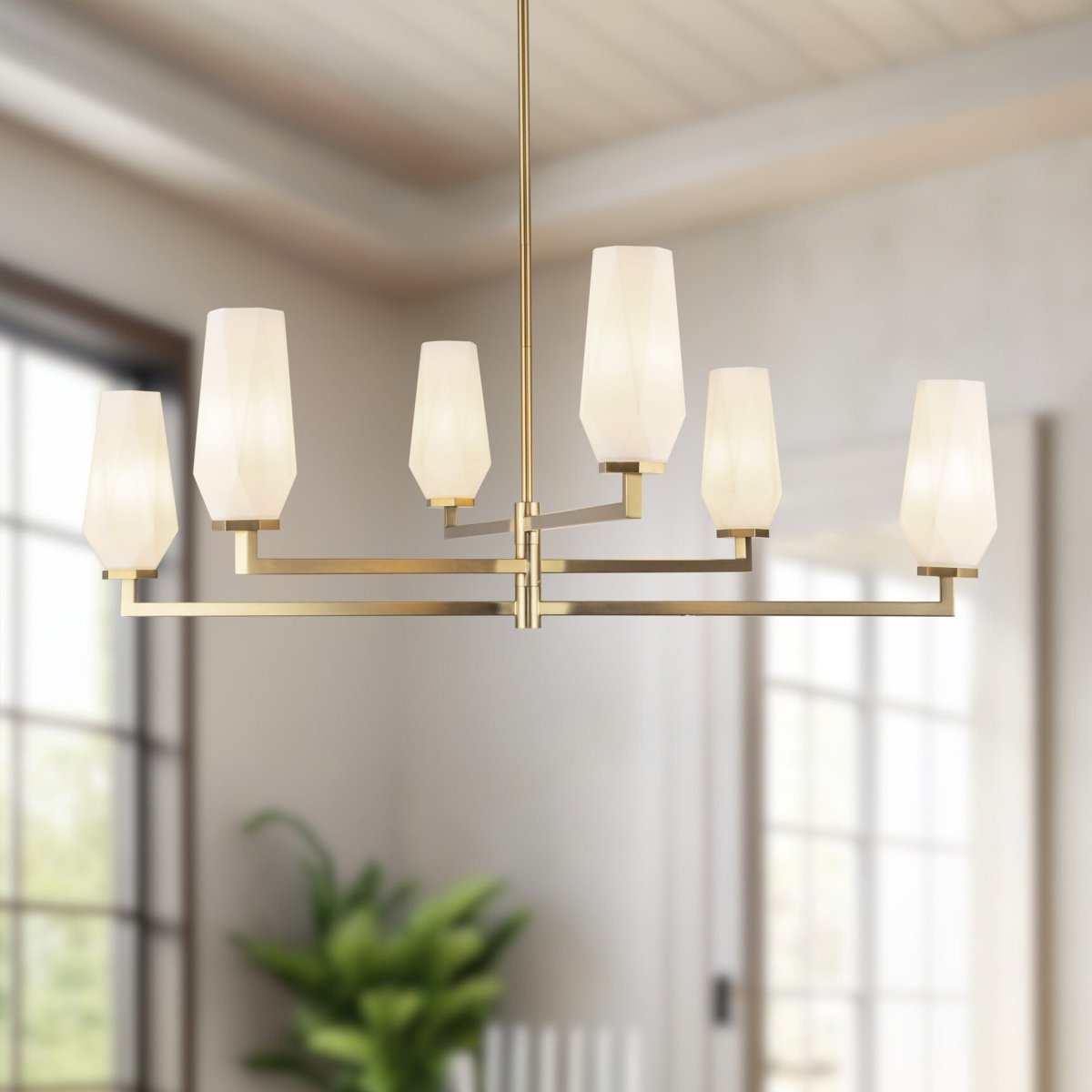Chandelier Krysta - Gold - or / Verre d'Opale by Alora Lighting | Luminaires & cie