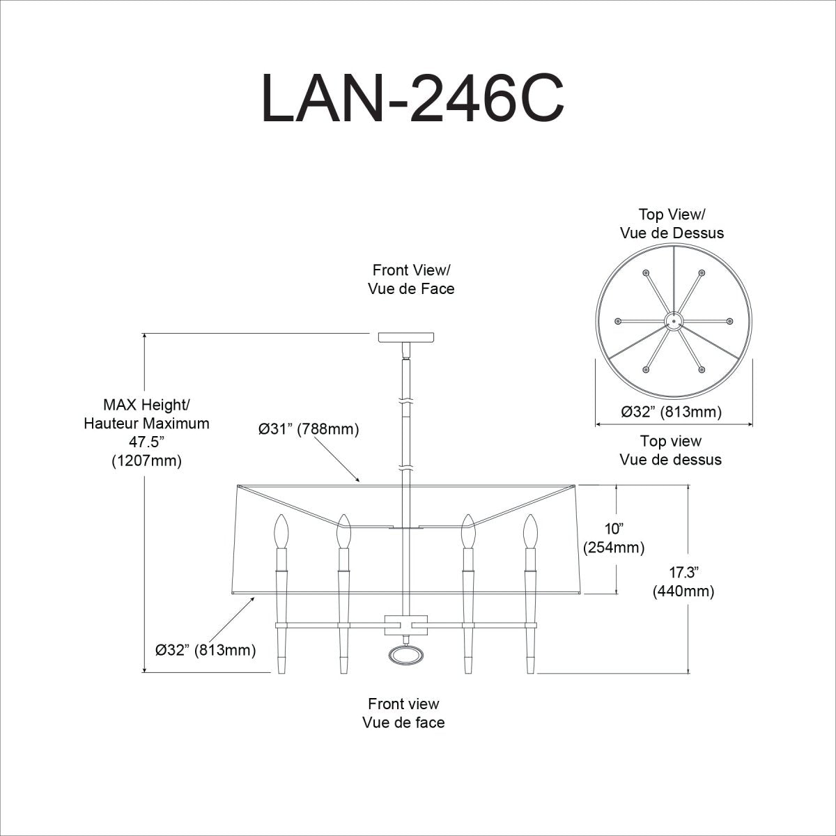 Chandelier Langford - Chrome poli Sans abat - jour by Dainolite | Luminaires & cie