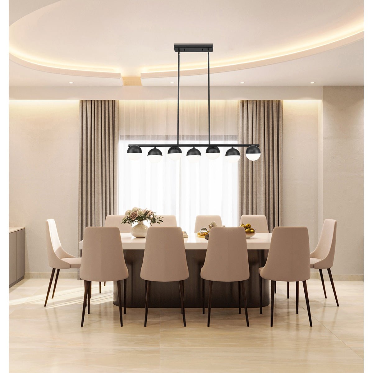 Chandelier linéaire Realm Sphere - Noir mat 54" by Z - Lite | Luminaires & cie