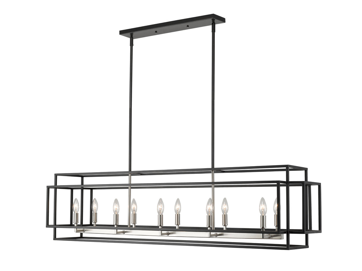 Suspension linéaire Titania Noir + Nickel brossé, nombre ampoules 10 – Z-Lite