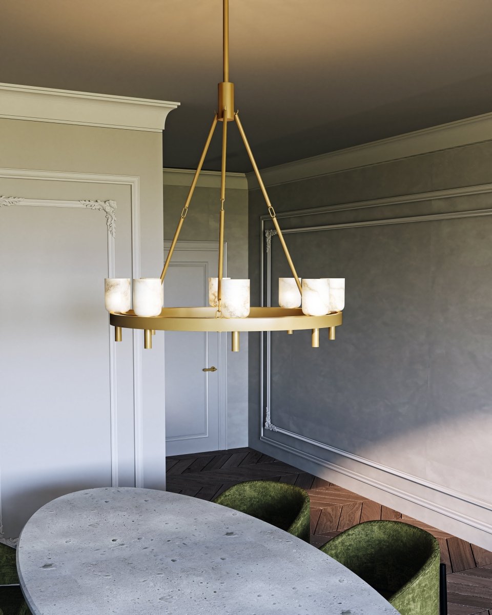 Chandelier Lucian - Laiton / albâtre vintage 36 1/8" by Alora Lighting | Luminaires & cie