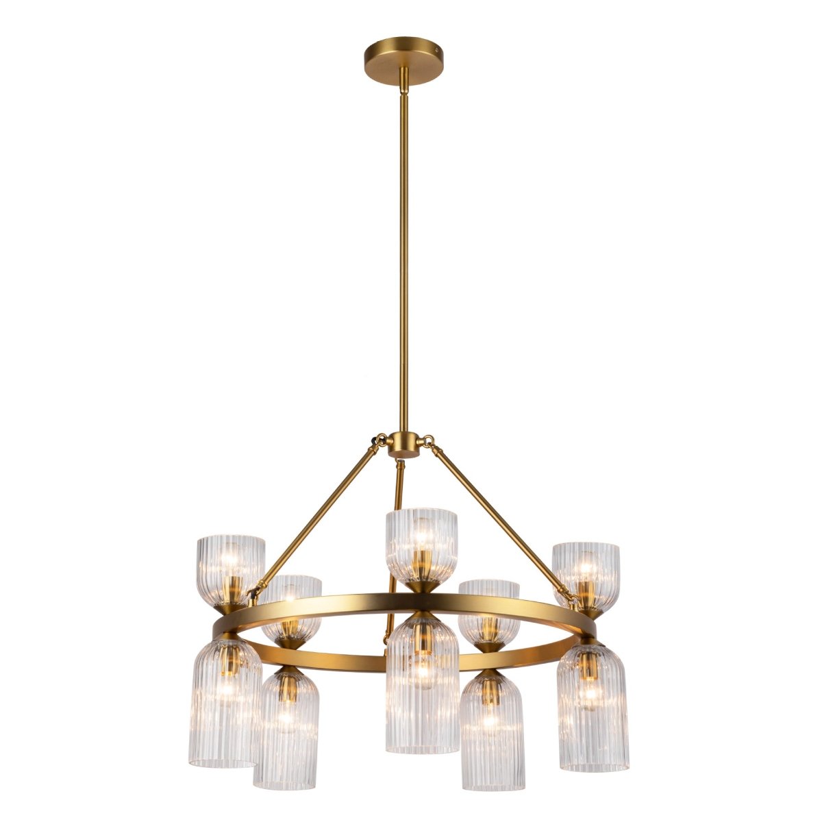 Chandelier Nelly - Verre à côteau en or / transparent brossé by Alora Lighting | Luminaires & cie